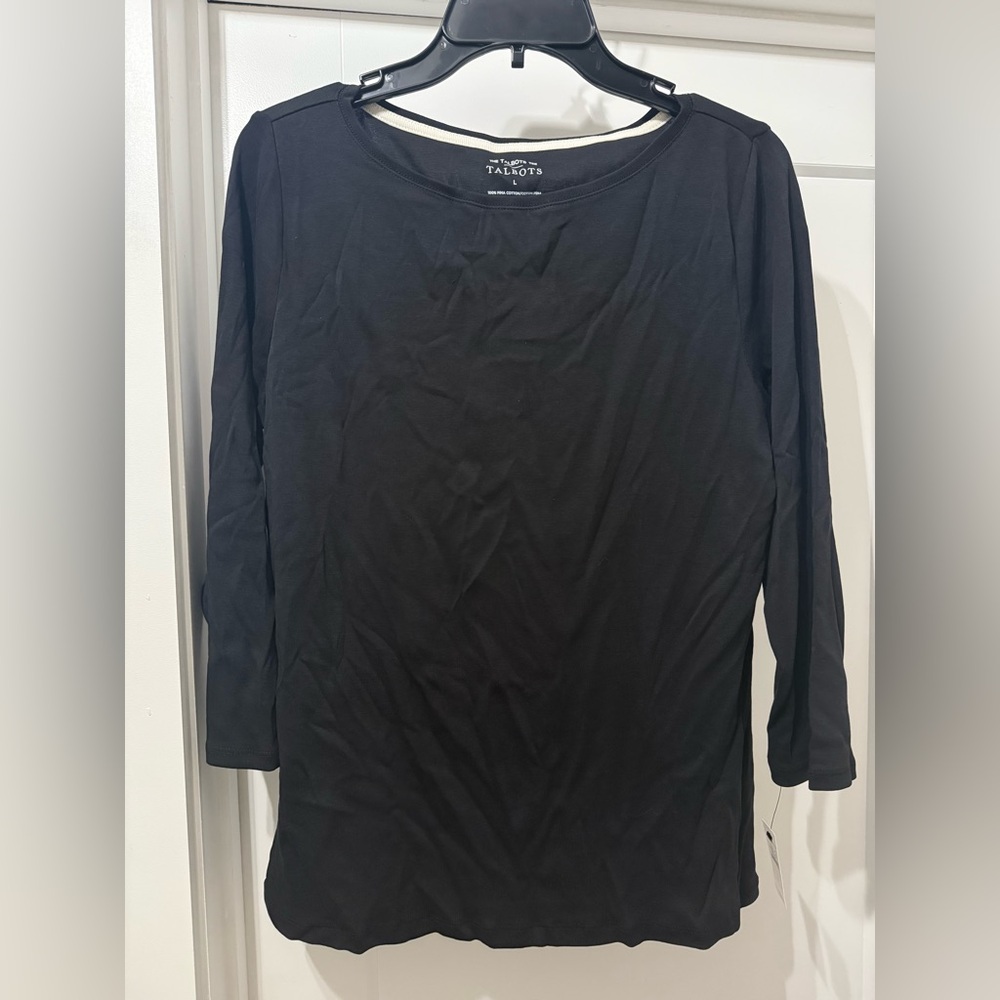 TALBOTS WOMENS BATEAU NECK PIMA COTTON TEE- SOLIDS